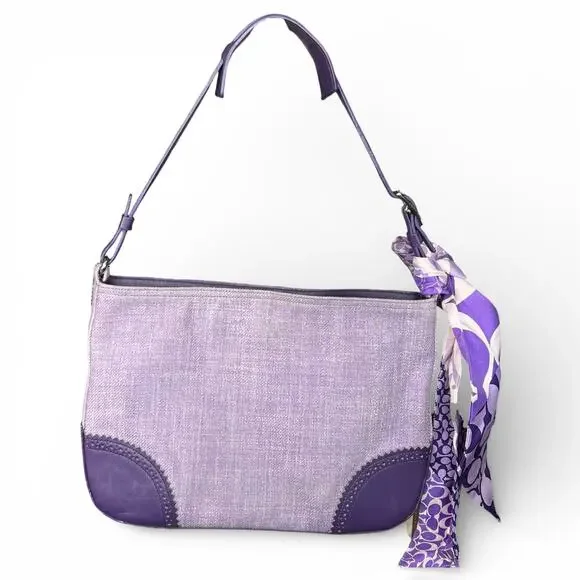 Rare Vintage Y2K Coach 8146 Purple Herringbone Hobo Bag & Silk Scarf Bundle - Picture 4 of 10